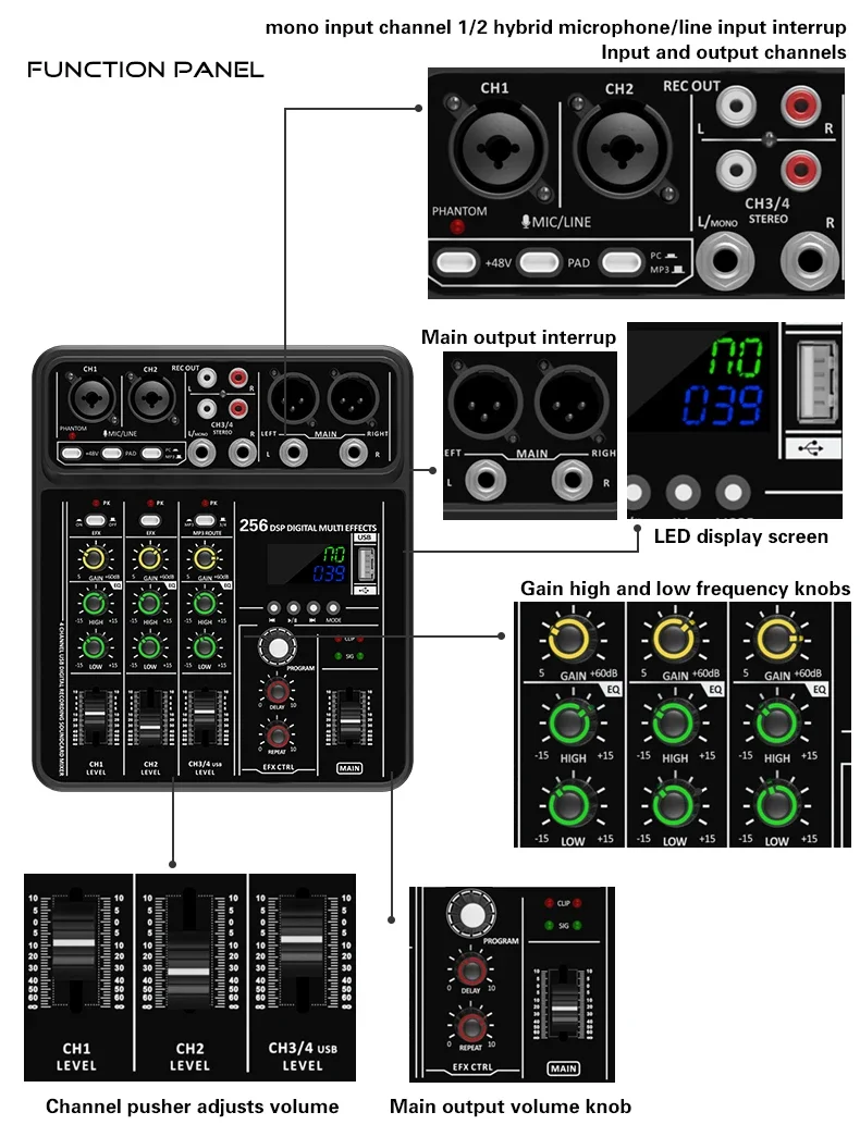 Аудиомикшер с Bluetooth, USB-з – обзор и цена Audio Mixer 4 Channel